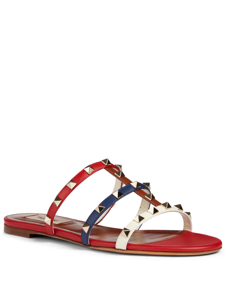 Valentino Rockstud Leather Red White And Blue Sandals Eur 35